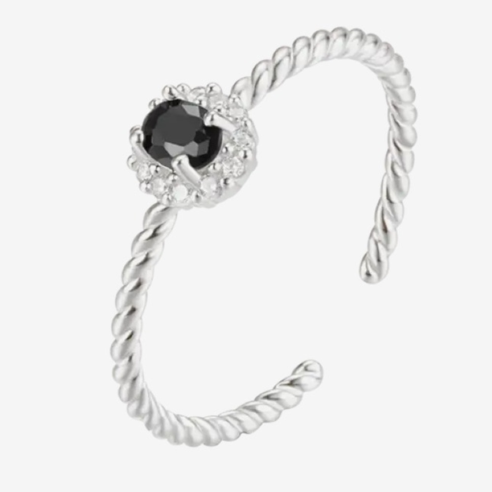 18k White Gold Plated Adjustable Ring With Synthetic Black and White Diamonds!
